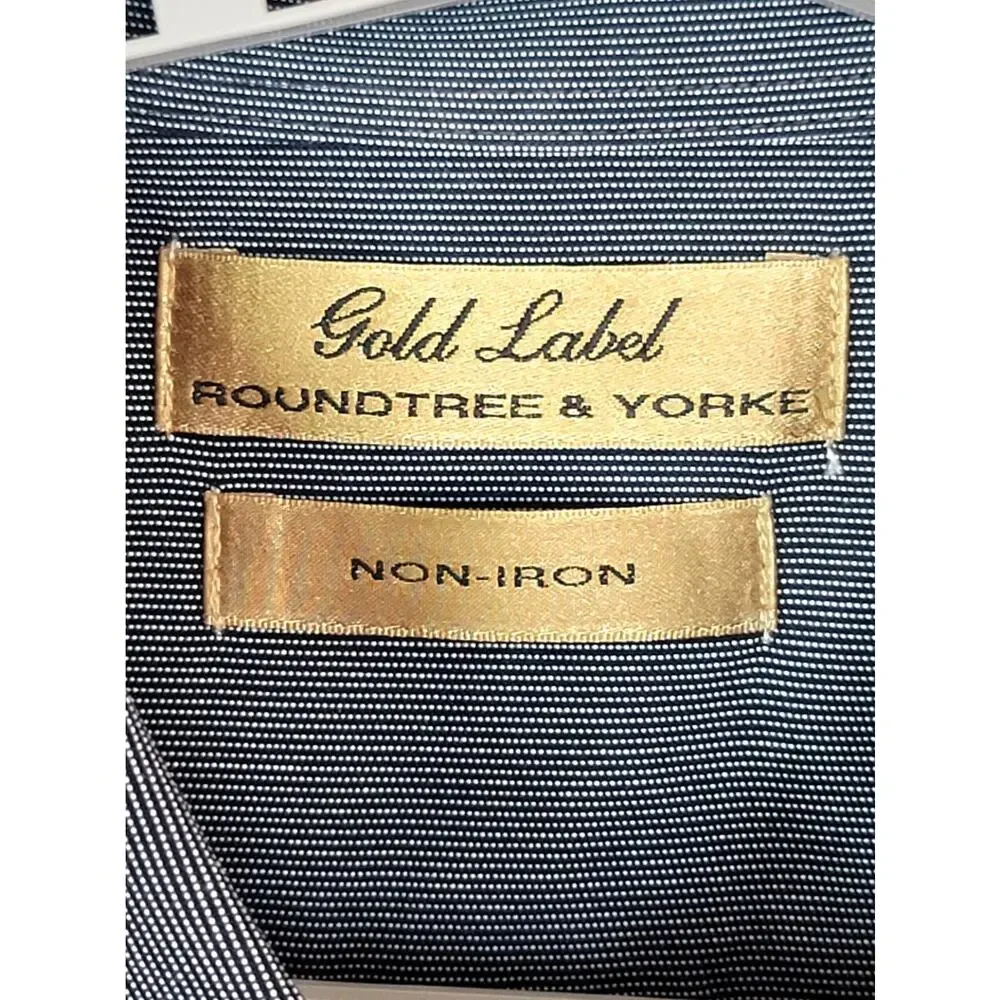 Roundtree & Yorke Gold Label Non-Iron NavyBlue PinStripe Short Sleeve Shirt 3XLT - Picture 8 of 9